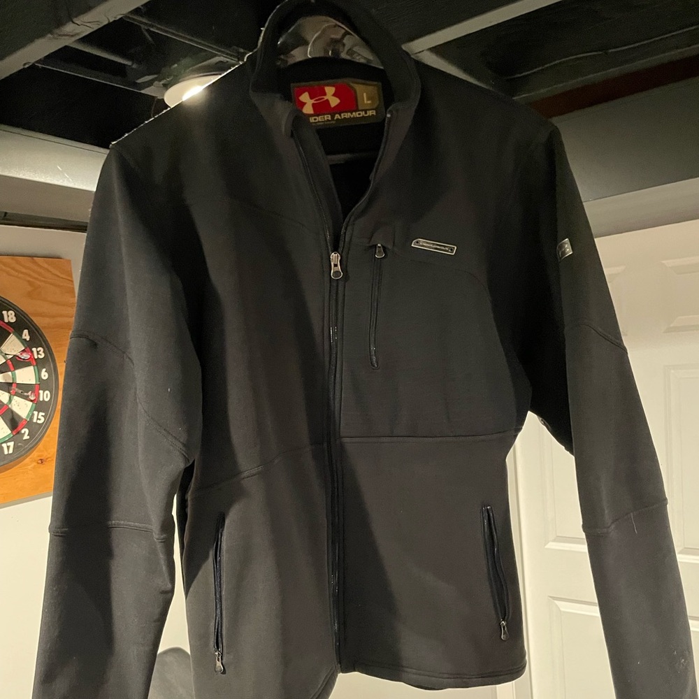 Under Armour Dervos Fleece Jacket Men's L Soft Shell Black Patterned Coldgear.